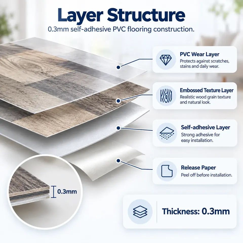 Eco-Friendly Self-Adhesive PVC Vinyl Floor — Surface texture and finish close-up