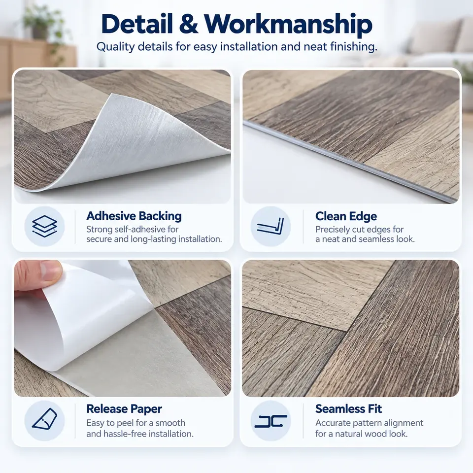 Eco-Friendly Self-Adhesive PVC Vinyl Floor — Installation and application detail