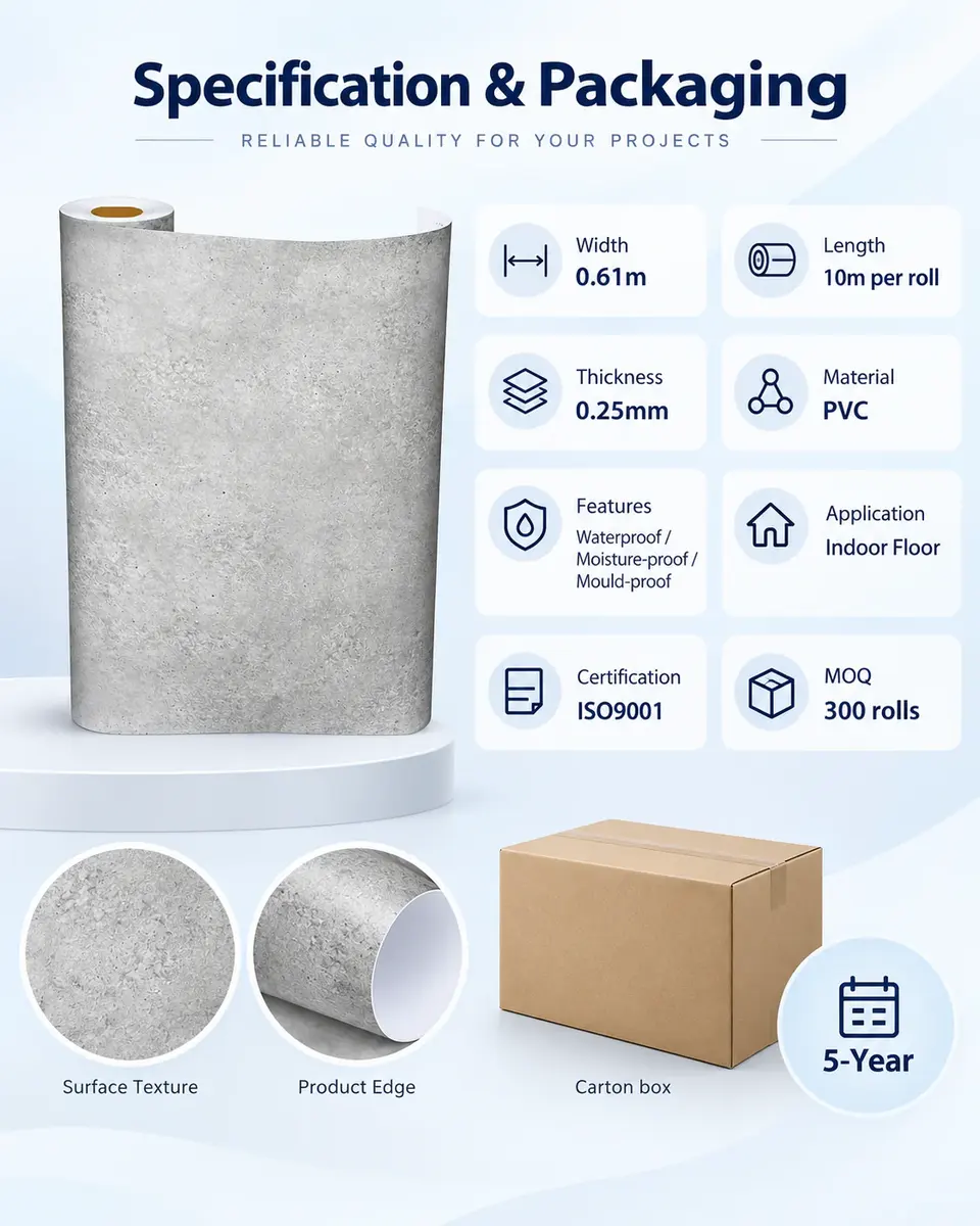 Self-Adhesive PVC Vinyl Floor — Roll format and packaging