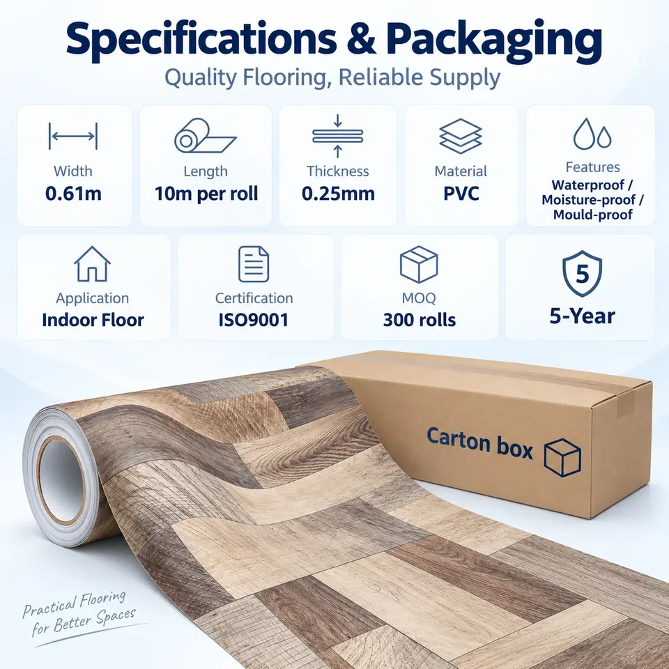 Self-Adhesive PVC Vinyl Floor — Roll format and packaging