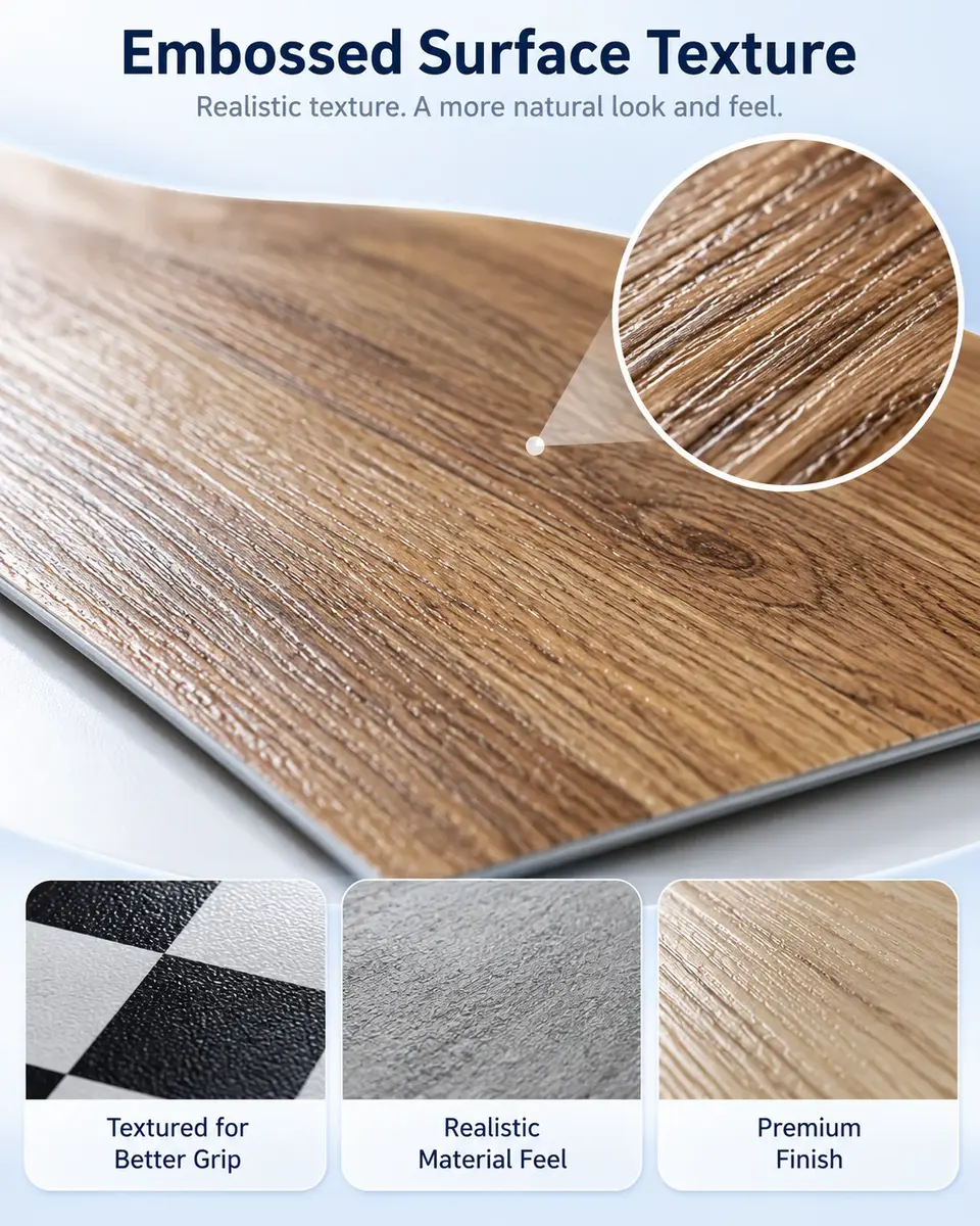 Peel-and-Stick PVC Vinyl Floor Tile — Construction and material layers