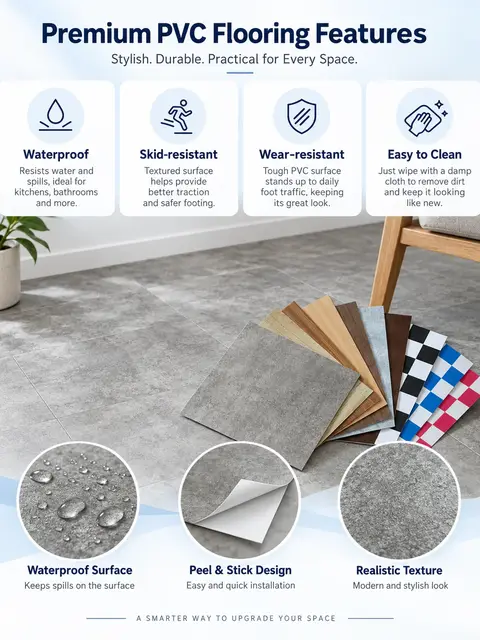 Peel-and-Stick PVC Vinyl Floor Tile — Feature wall