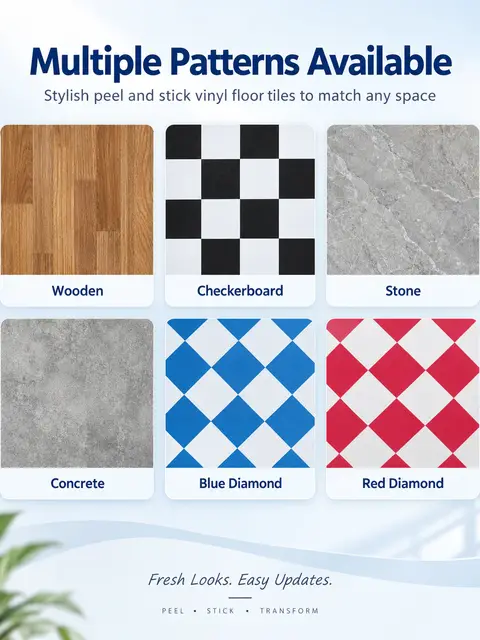 Peel-and-Stick PVC Vinyl Floor Tile — Living room