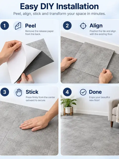 Peel-and-Stick PVC Vinyl Floor Tile — Bedroom & nursery