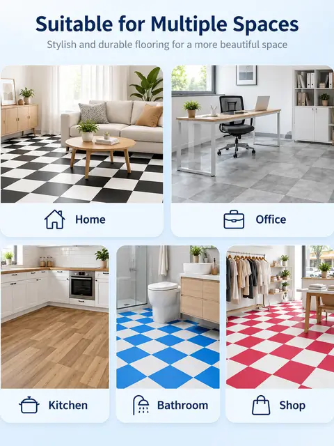 Peel-and-Stick PVC Vinyl Floor Tile — Kitchen & bathroom