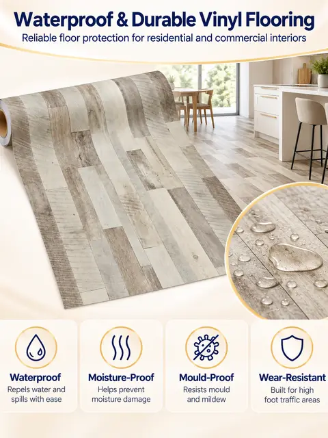 Self Adhesive Wallpaper PVC Carpet Floor Coverings Wood Grain Plastic Vinyl Flooring — Feature wall