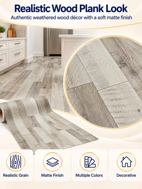 Self Adhesive Wallpaper PVC Carpet Floor Coverings Wood Grain Plastic Vinyl Flooring — Living room