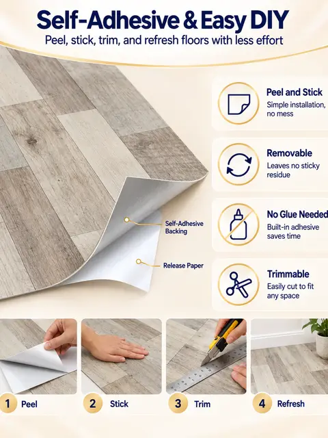 Self Adhesive Wallpaper PVC Carpet Floor Coverings Wood Grain Plastic Vinyl Flooring — Bedroom & nursery