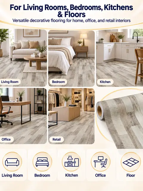 Self Adhesive Wallpaper PVC Carpet Floor Coverings Wood Grain Plastic Vinyl Flooring — Kitchen & bathroom