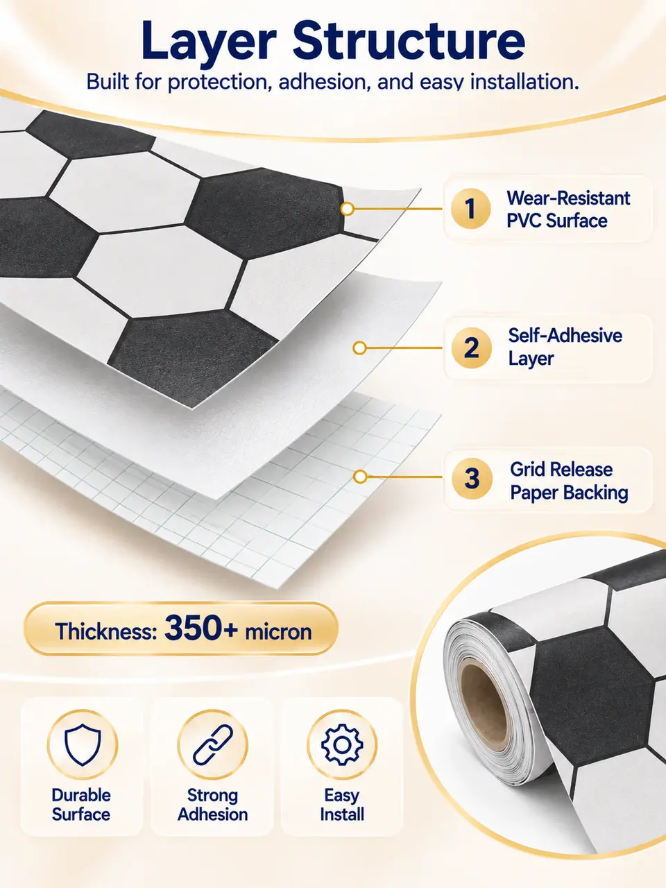 Vinyl Flooring Waterproof PVC Self Adhesive Bathroom Decoration Flooring Film — Surface texture and finish close-up