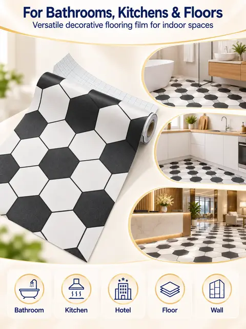 Vinyl Flooring Waterproof PVC Self Adhesive Bathroom Decoration Flooring Film — Kitchen & bathroom