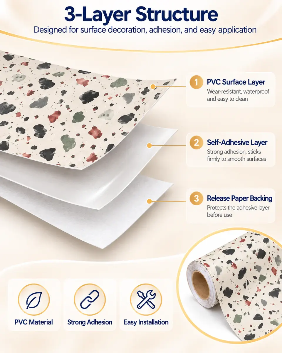 Waterproof Home Decoration Vinyl Flooring Wall Paper Rolls Self Adhesive Wallpapers — Surface texture and finish close-up