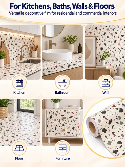 Waterproof Home Decoration Vinyl Flooring Wall Paper Rolls Self Adhesive Wallpapers — Kitchen & bathroom