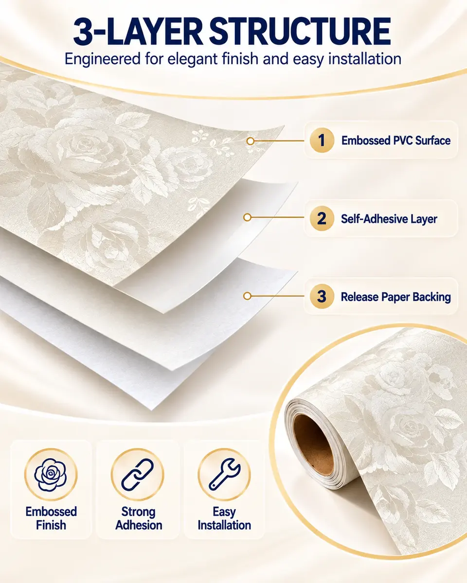 Best-Selling Rose Self-Adhesive Wallpaper Rolls — Surface texture and finish close-up