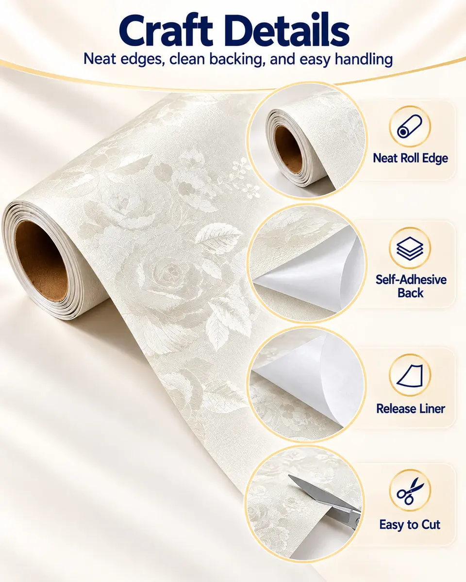Best-Selling Rose Self-Adhesive Wallpaper Rolls — Installation and application detail