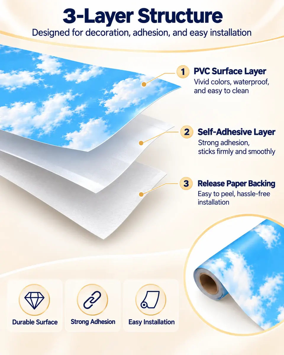 Blue Cloud 3D Nature Mural Ceiling Wallpaper — Surface texture and finish close-up