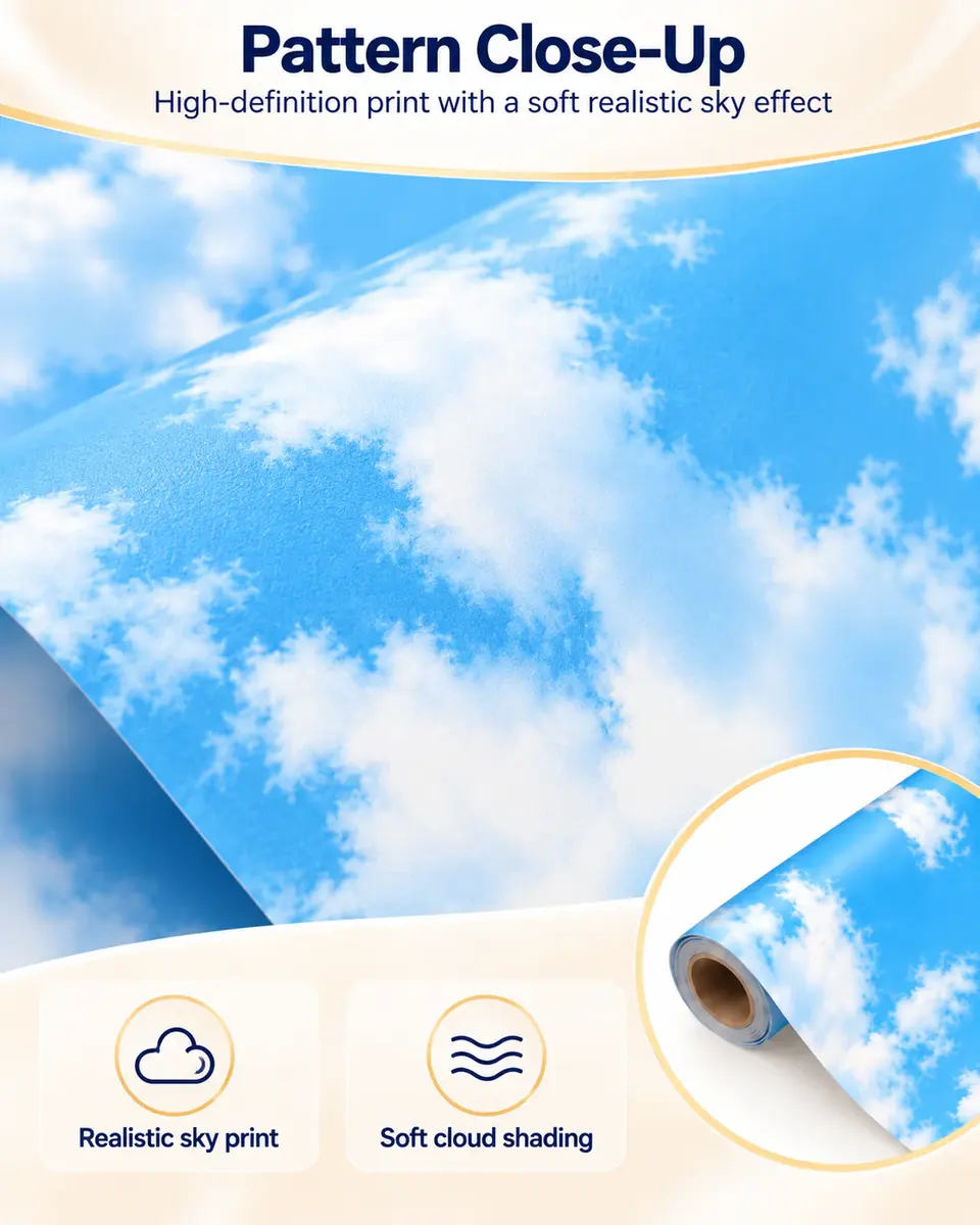 Blue Cloud 3D Nature Mural Ceiling Wallpaper — Construction and material layers