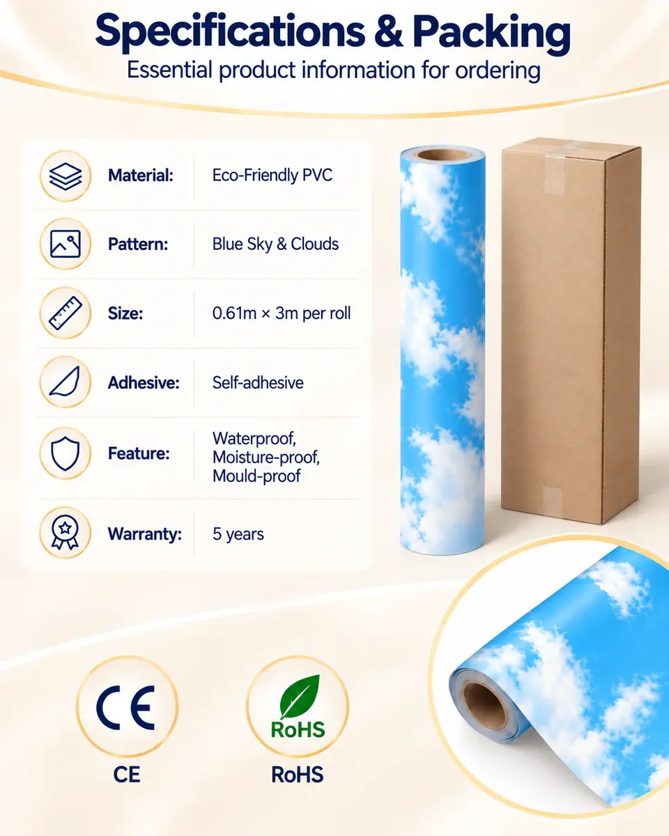 Blue Cloud 3D Nature Mural Ceiling Wallpaper — Roll format and packaging