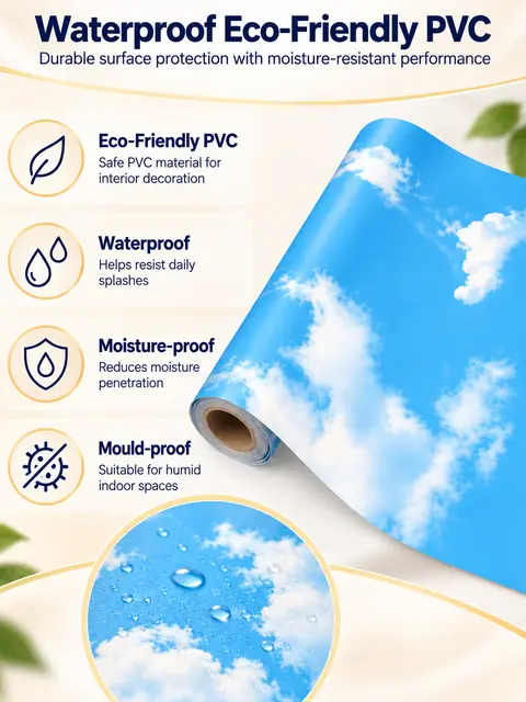 Blue Cloud 3D Nature Mural Ceiling Wallpaper — Feature wall