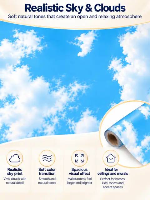 Blue Cloud 3D Nature Mural Ceiling Wallpaper — Living room