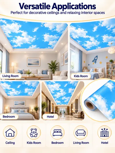 Blue Cloud 3D Nature Mural Ceiling Wallpaper — Kitchen & bathroom