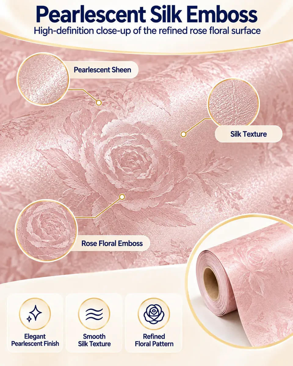 Rose Plain Silk-Texture Self-Adhesive Wallpaper Rolls — Construction and material layers