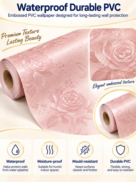Rose Plain Silk-Texture Self-Adhesive Wallpaper Rolls — Feature wall