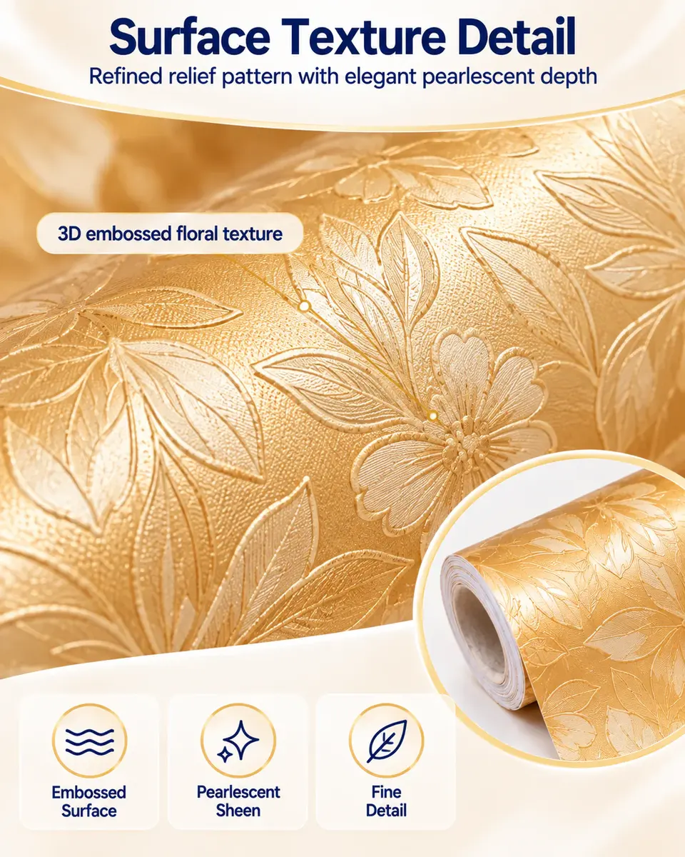 Interior Home Decoration PVC 3D Self-Adhesive Floral Wallpaper — Construction and material layers