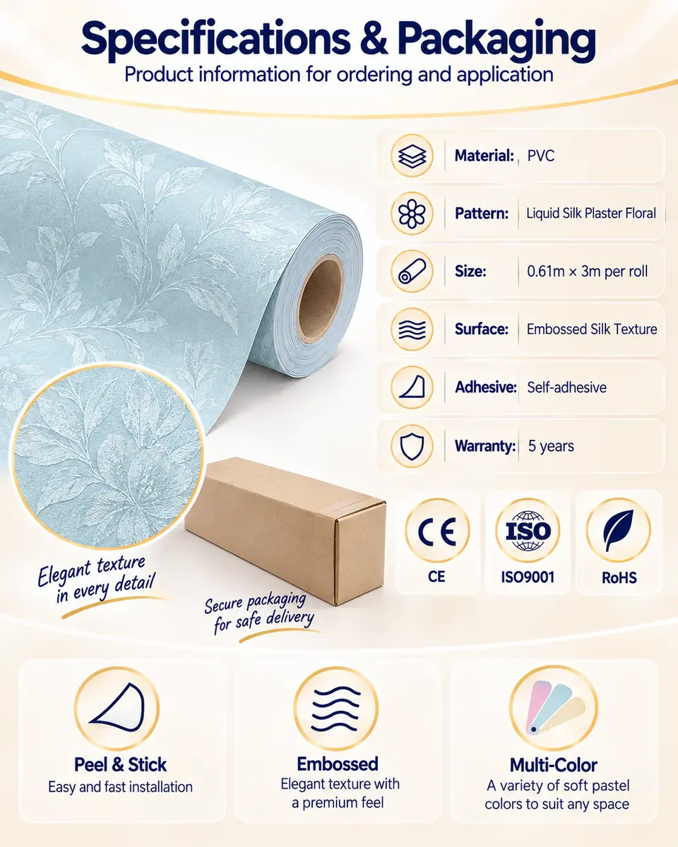 Liquid Silk Plaster Chinoiserie PVC Wall Sticker — Roll format and packaging