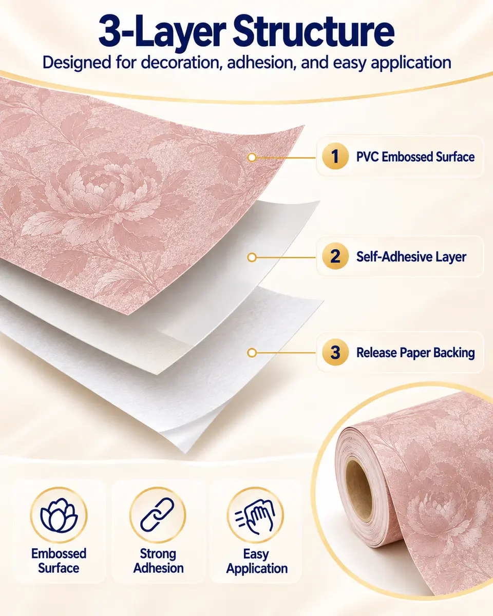 Peel-and-Stick Self-Adhesive Floral 3D Wallpaper Rolls — Surface texture and finish close-up