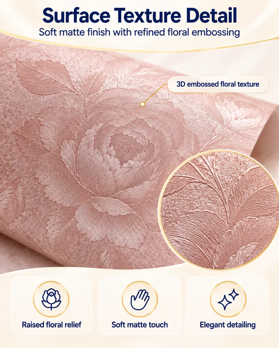 Peel-and-Stick Self-Adhesive Floral 3D Wallpaper Rolls — Construction and material layers