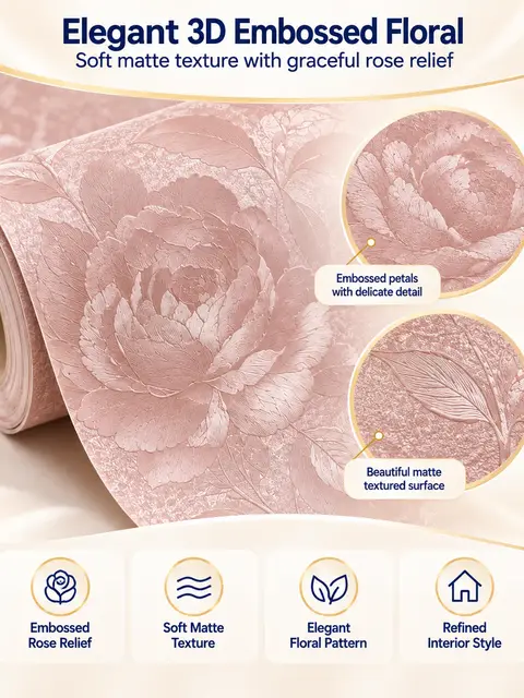Peel-and-Stick Self-Adhesive Floral 3D Wallpaper Rolls — Living room