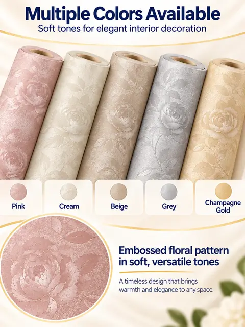 Peel-and-Stick Self-Adhesive Floral 3D Wallpaper Rolls — Bedroom & nursery