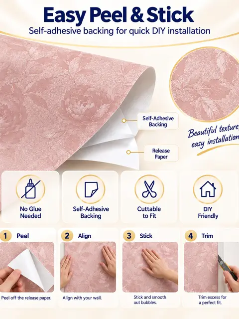 Peel-and-Stick Self-Adhesive Floral 3D Wallpaper Rolls — Kitchen & bathroom