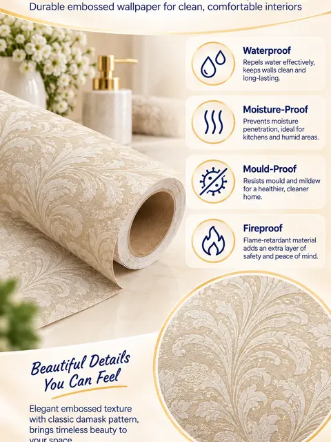 Stick-and-Peel PVC 3D Waterproof Luxury Background Wallpaper — Feature wall