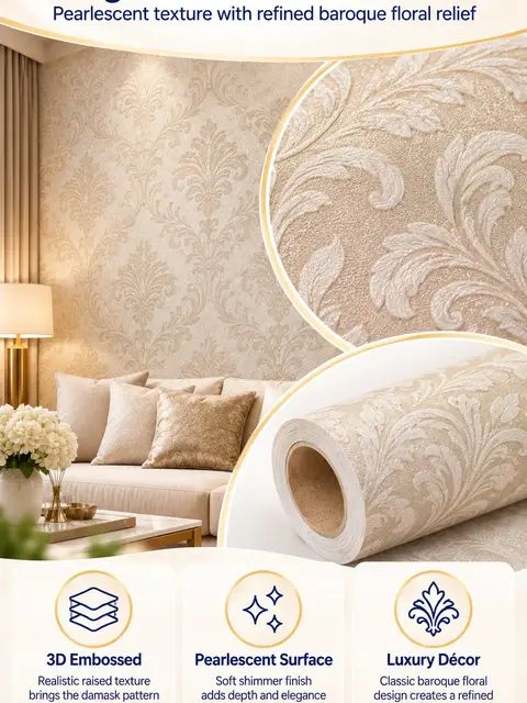 Stick-and-Peel PVC 3D Waterproof Luxury Background Wallpaper — Living room
