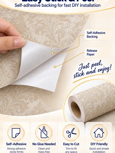 Stick-and-Peel PVC 3D Waterproof Luxury Background Wallpaper — Kitchen & bathroom