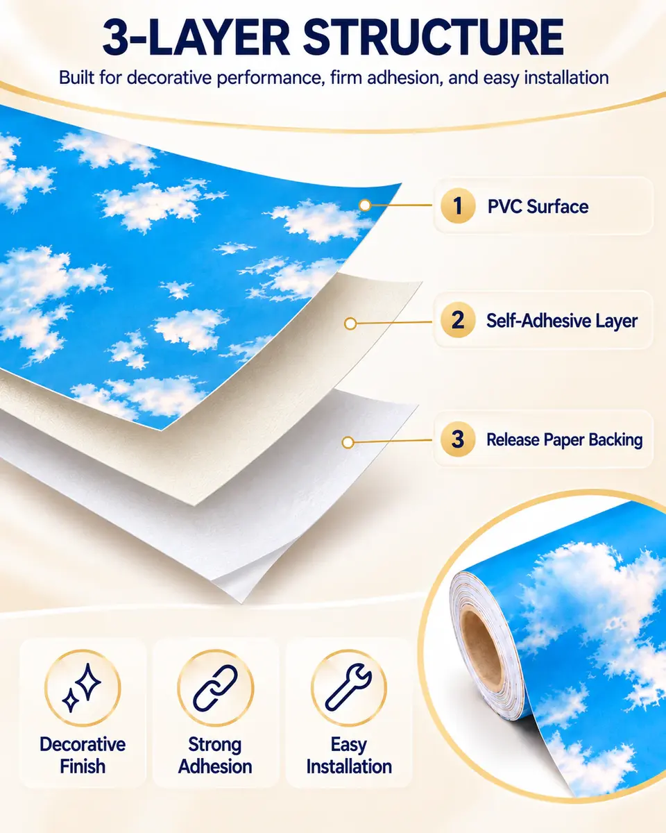 3D Nature Blue Sky & Cloud Ceiling Mural Wallpaper Rolls — Surface texture and finish close-up