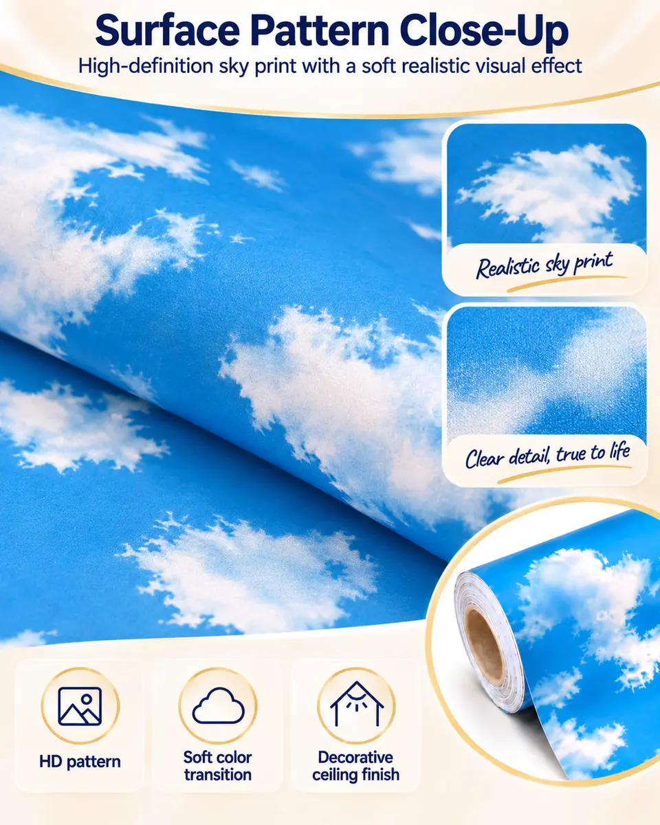 3D Nature Blue Sky & Cloud Ceiling Mural Wallpaper Rolls — Construction and material layers