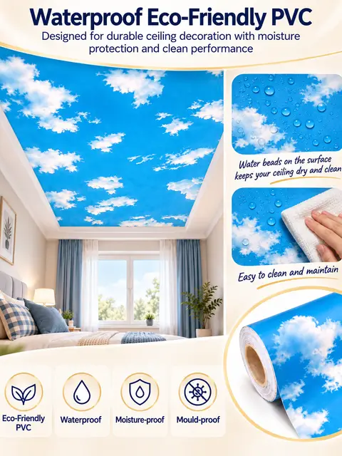 3D Nature Blue Sky & Cloud Ceiling Mural Wallpaper Rolls — Feature wall