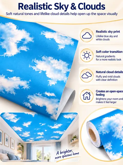 3D Nature Blue Sky & Cloud Ceiling Mural Wallpaper Rolls — Living room