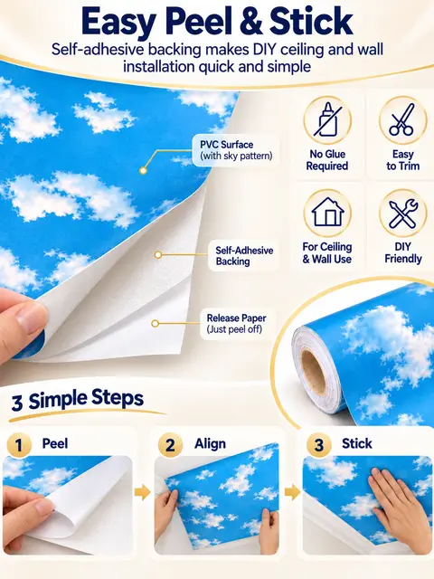 3D Nature Blue Sky & Cloud Ceiling Mural Wallpaper Rolls — Bedroom & nursery