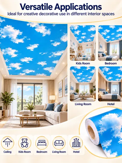 3D Nature Blue Sky & Cloud Ceiling Mural Wallpaper Rolls — Kitchen & bathroom