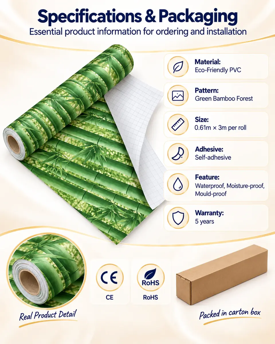 Green Bamboo Forest Nature Wallpaper Rolls — Roll format and packaging