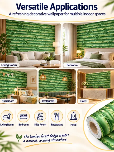 Green Bamboo Forest Nature Wallpaper Rolls — Kitchen & bathroom