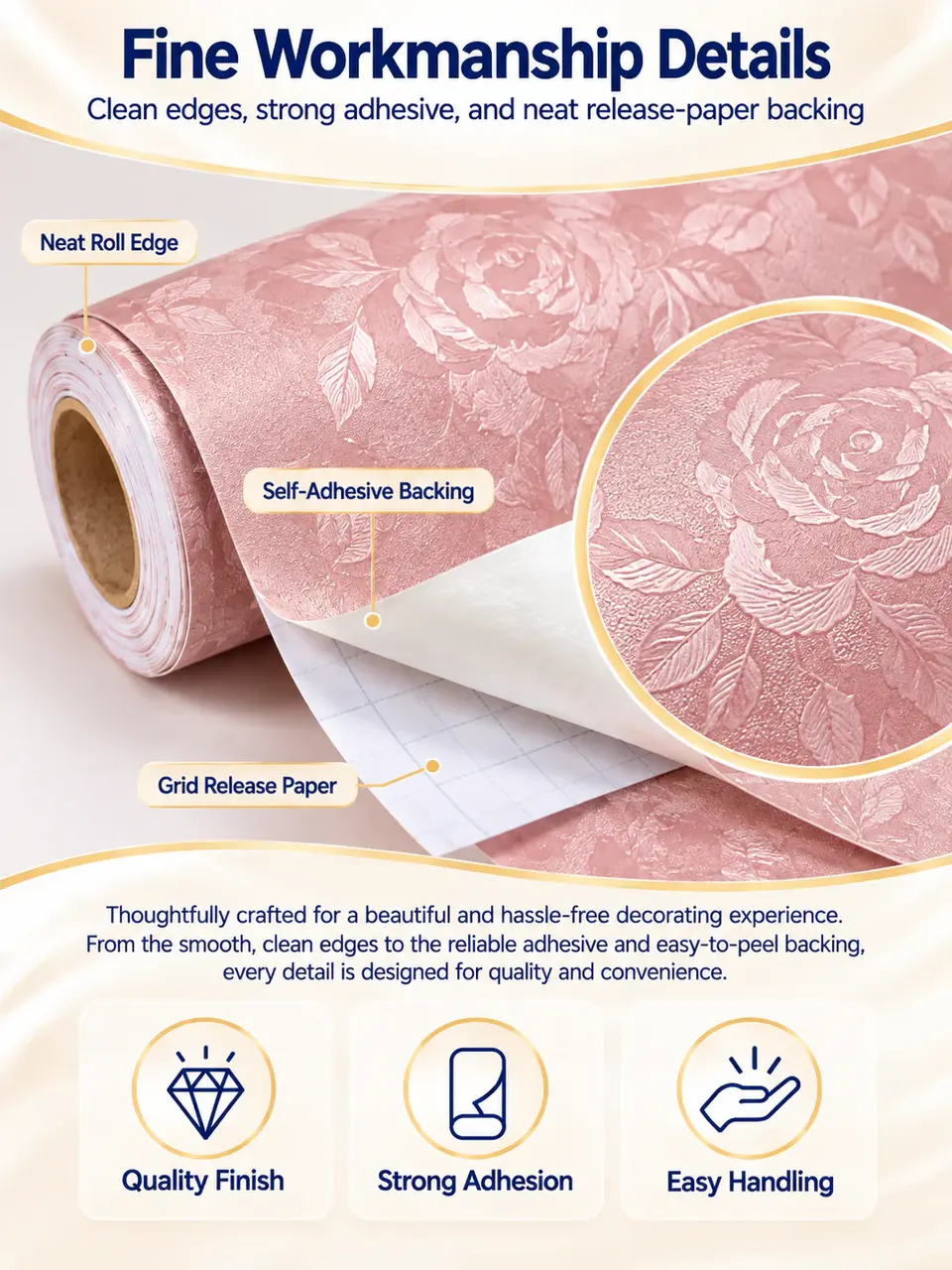 Flower Floral 3D Self-Adhesive Vinyl Wall Sticker Wallpaper — Installation and application detail