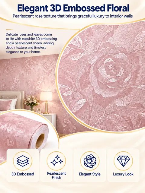 Flower Floral 3D Self-Adhesive Vinyl Wall Sticker Wallpaper — Living room