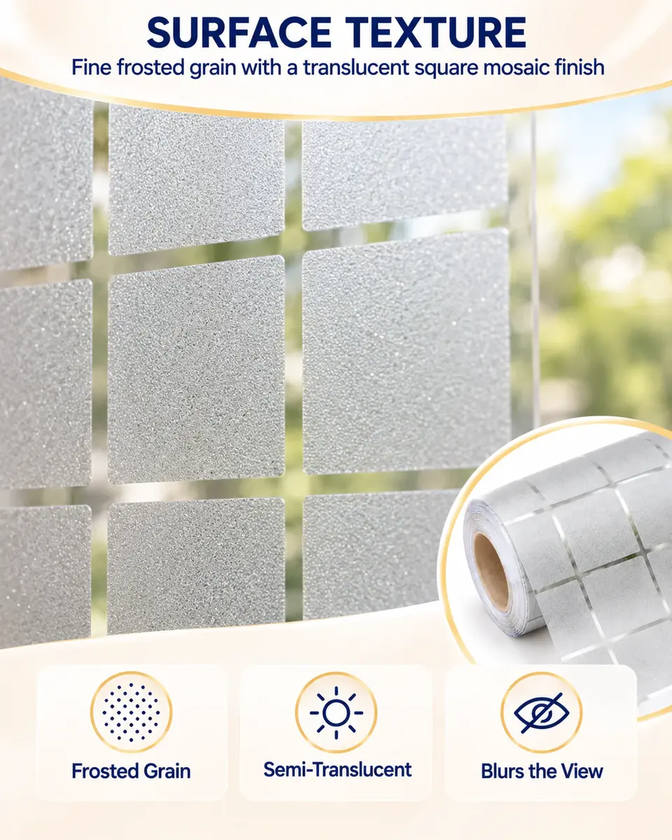 PVC Film Roll Home Office Bathroom Privacy Vinyl White Glass Decorative Window Frosted Glass Film Home Decor — Construction and material layers
