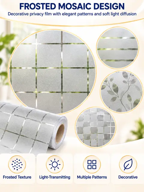 PVC Film Roll Home Office Bathroom Privacy Vinyl White Glass Decorative Window Frosted Glass Film Home Decor — Living room