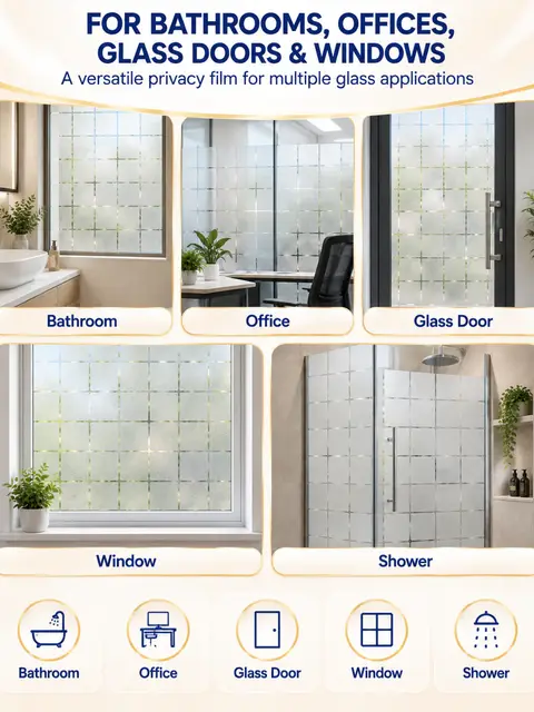 PVC Film Roll Home Office Bathroom Privacy Vinyl White Glass Decorative Window Frosted Glass Film Home Decor — Kitchen & bathroom